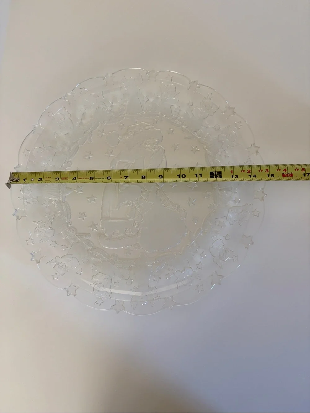 Mikasa Christmas Round Clear Frosted Glass Hostess Serving Platter Santa Angels